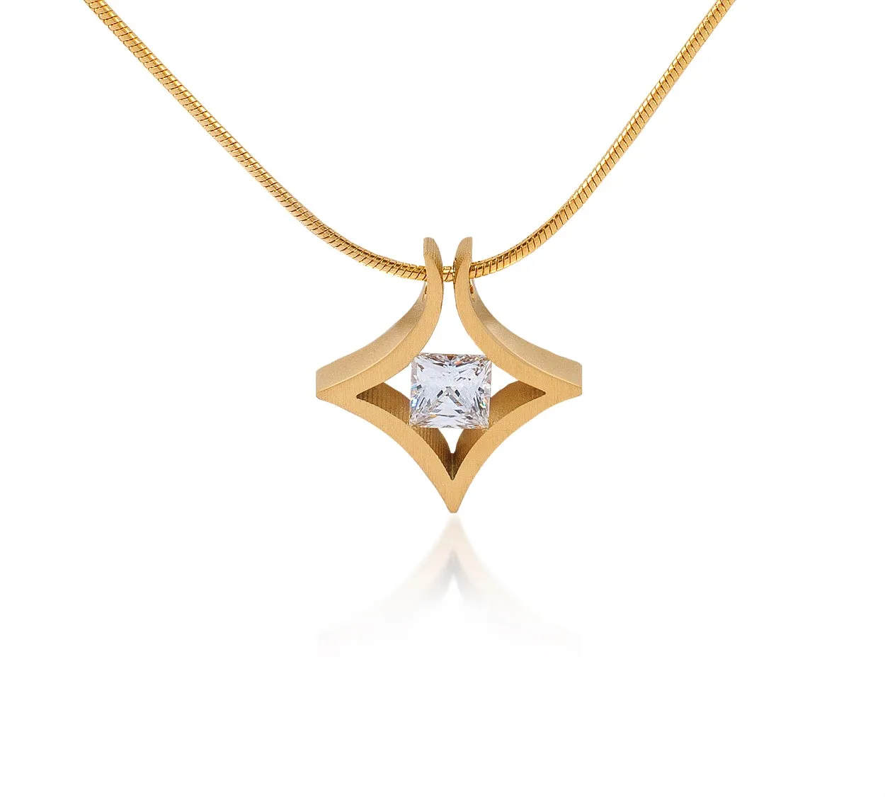 PT124RG B.Tiff Natal 1 ct Princess Cut Rose Gold Plated Stainless Steel Pendant Necklace