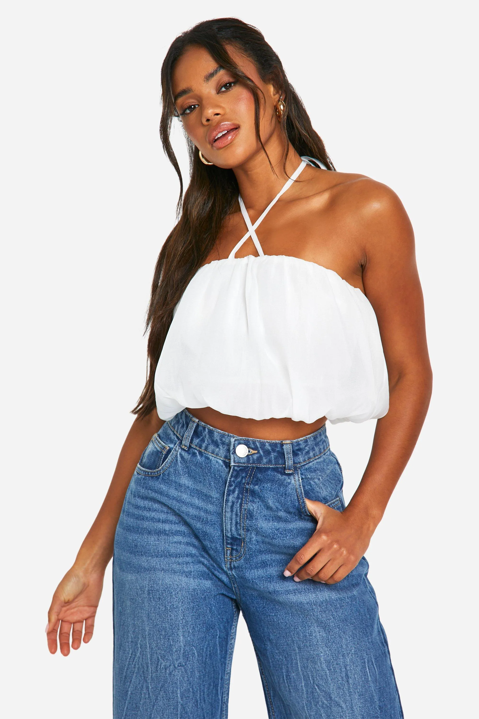 Puffball Halterneck Organza Crop Top