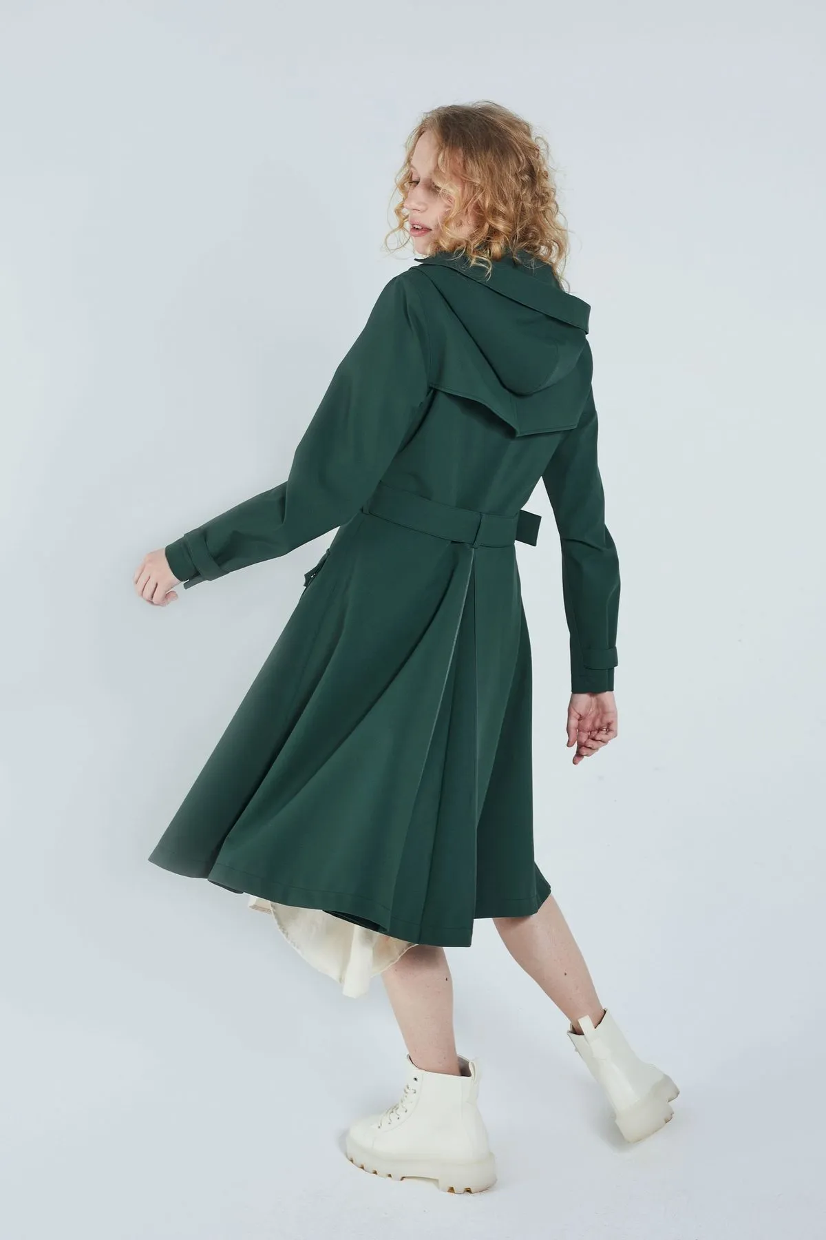 Recycled Materials Flare Raincoat - Green