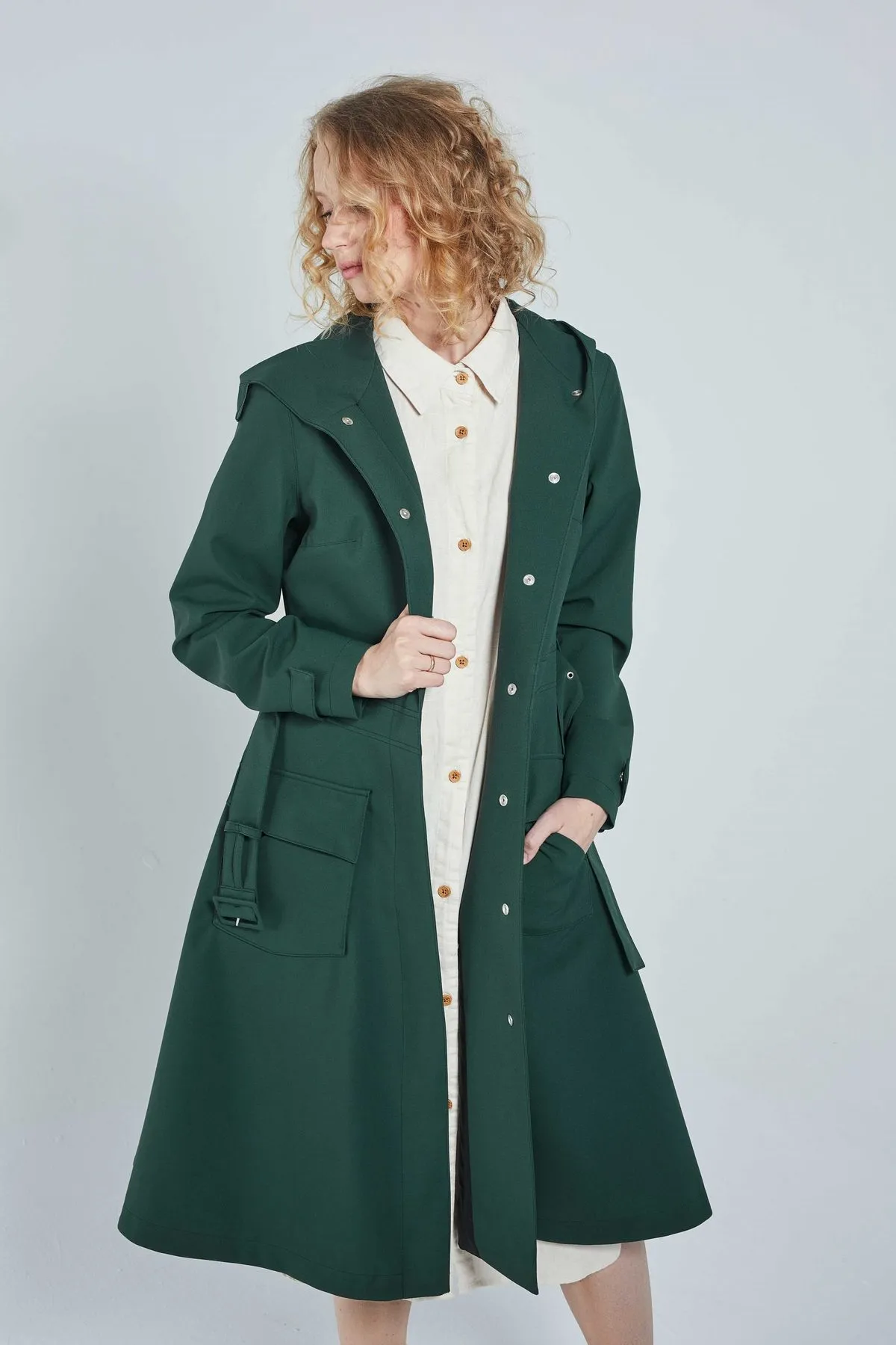 Recycled Materials Flare Raincoat - Green