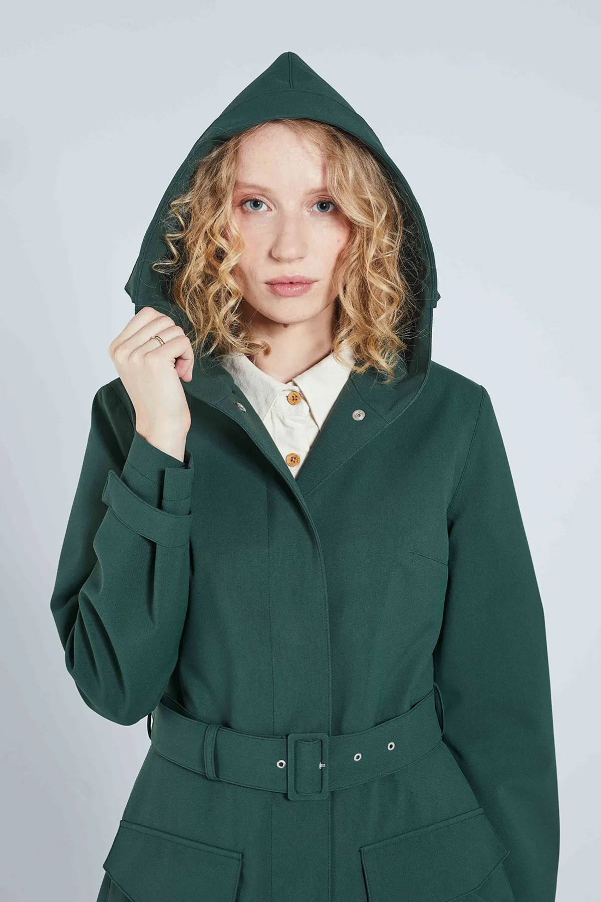 Recycled Materials Flare Raincoat - Green