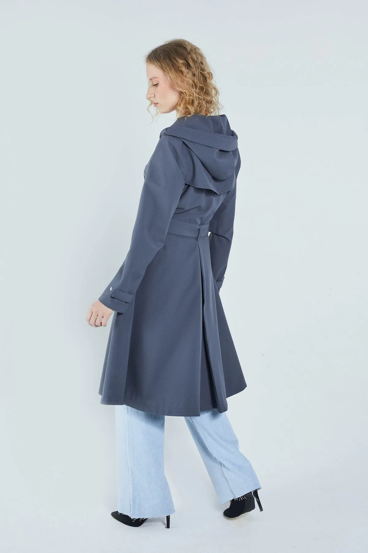 Recycled Materials Flare Raincoat - Grey