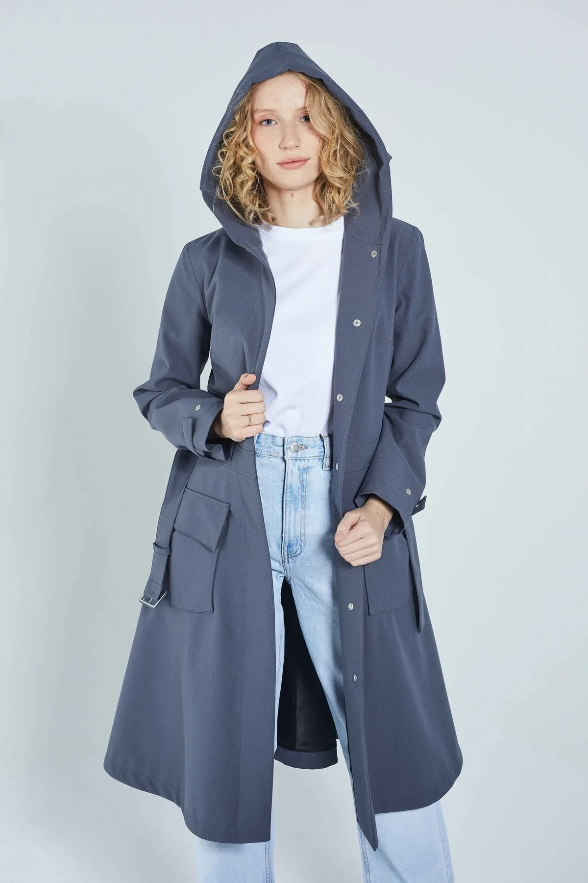 Recycled Materials Flare Raincoat - Grey