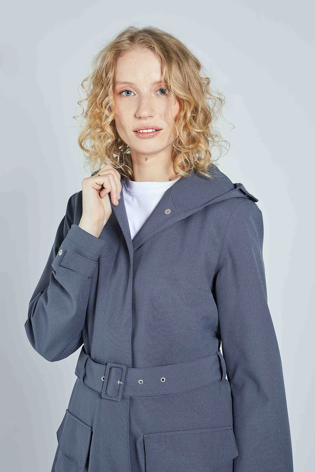 Recycled Materials Flare Raincoat - Grey