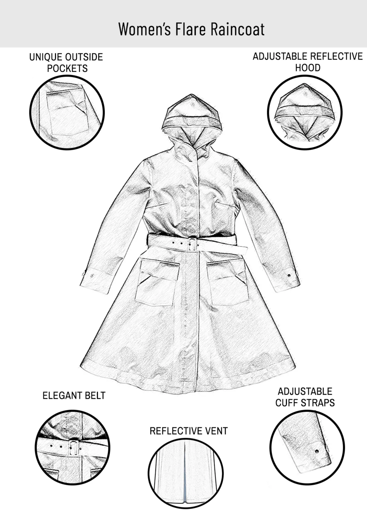 Recycled Materials Flare Raincoat - Grey