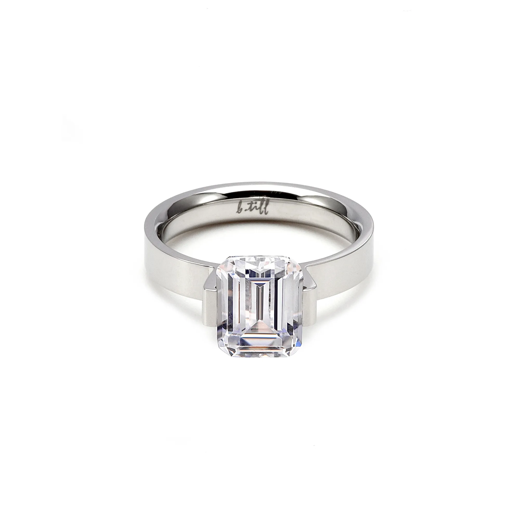 RG210W B.Tiff 3 ct Emerald Cut Stainless Steel Engagement Ring