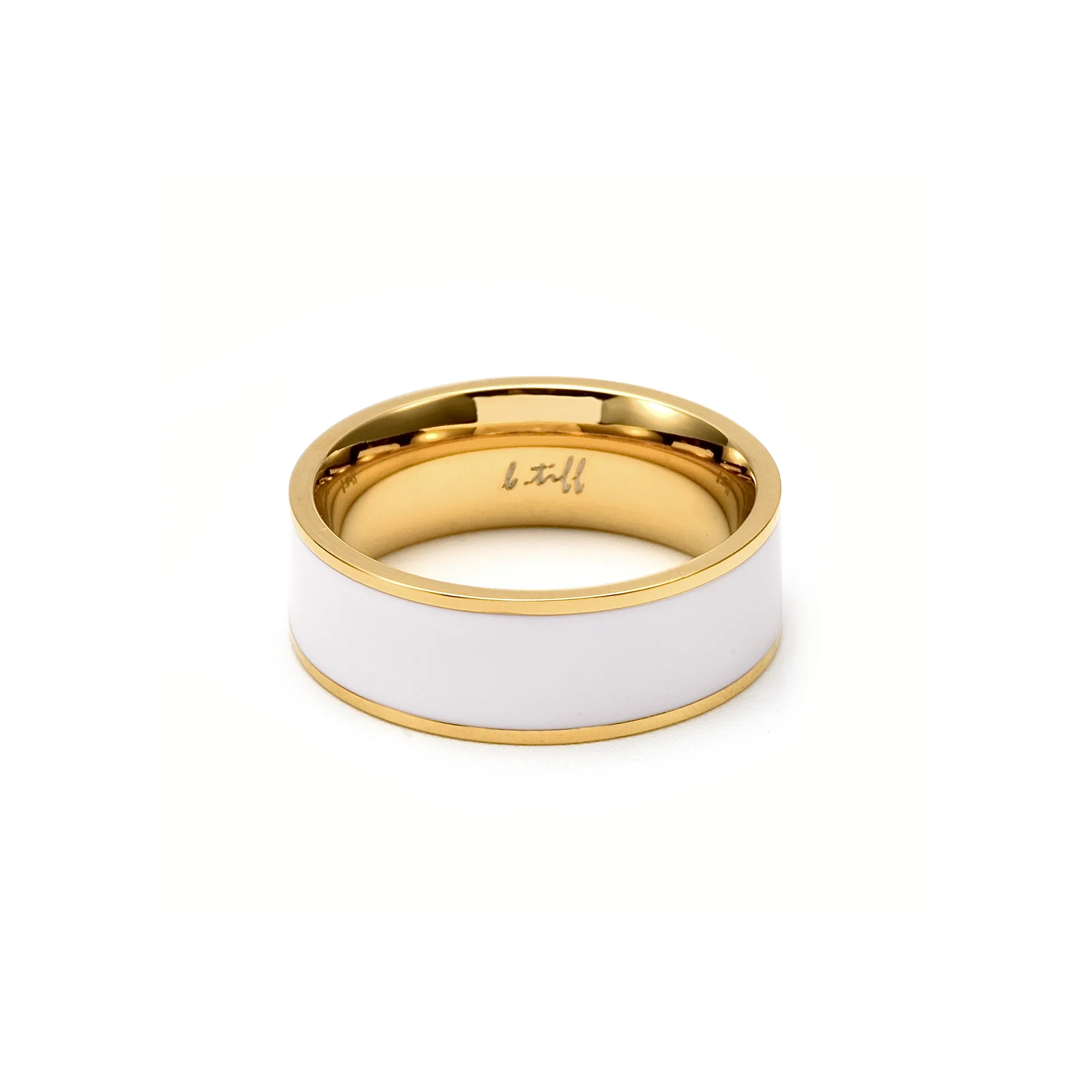 RG800GW B.Tiff 18K Gold Plated White Enamel Stainless Steel Ring