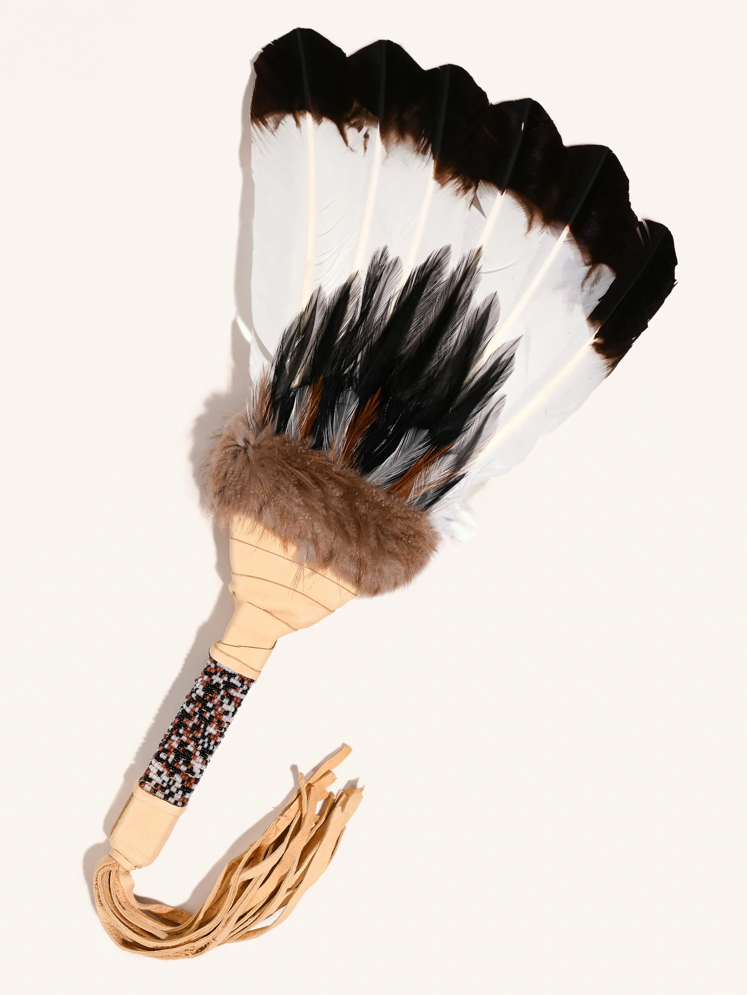 Sacred Prayer Feather Fan with Beaded Handle