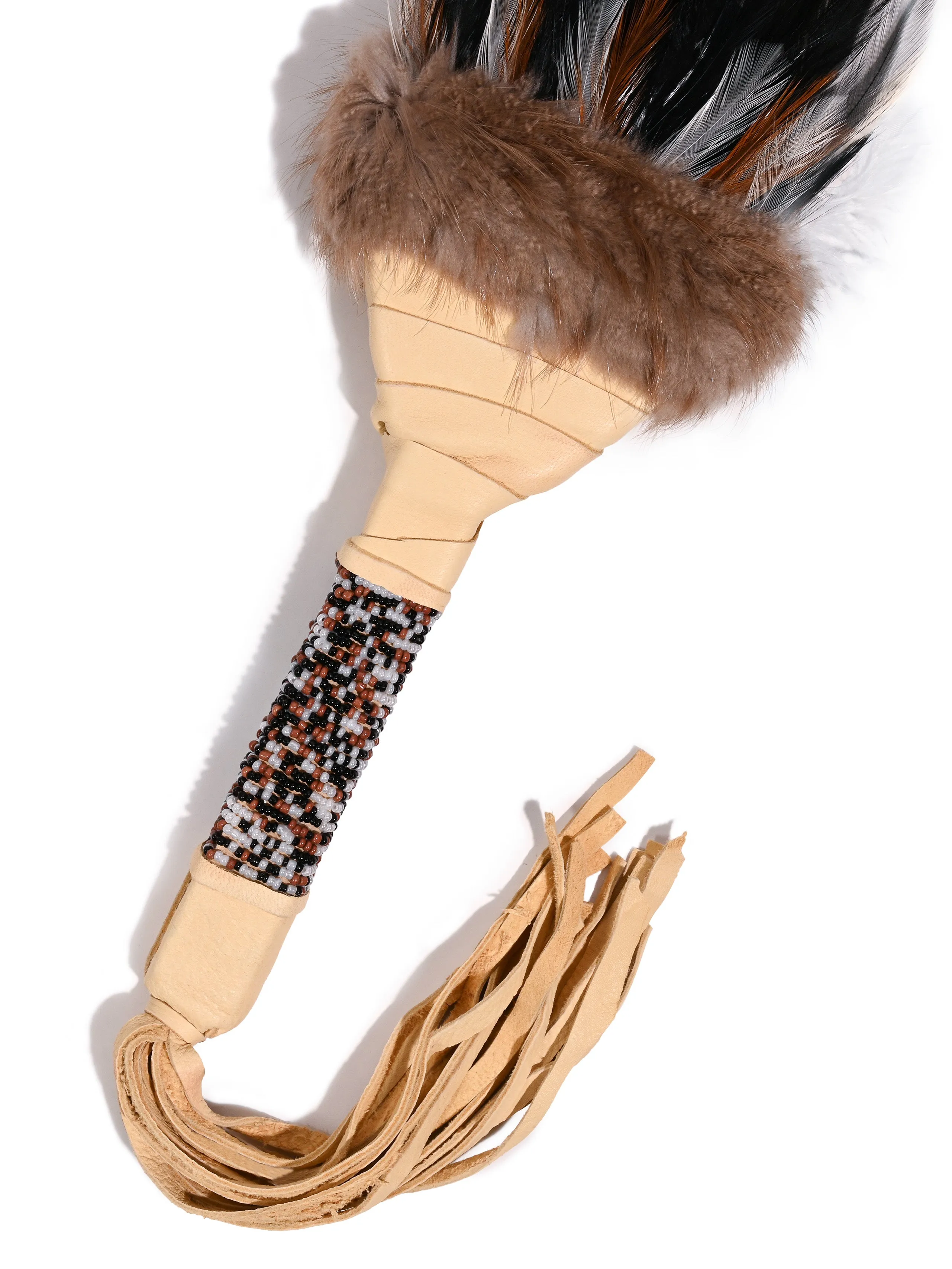 Sacred Prayer Feather Fan with Beaded Handle