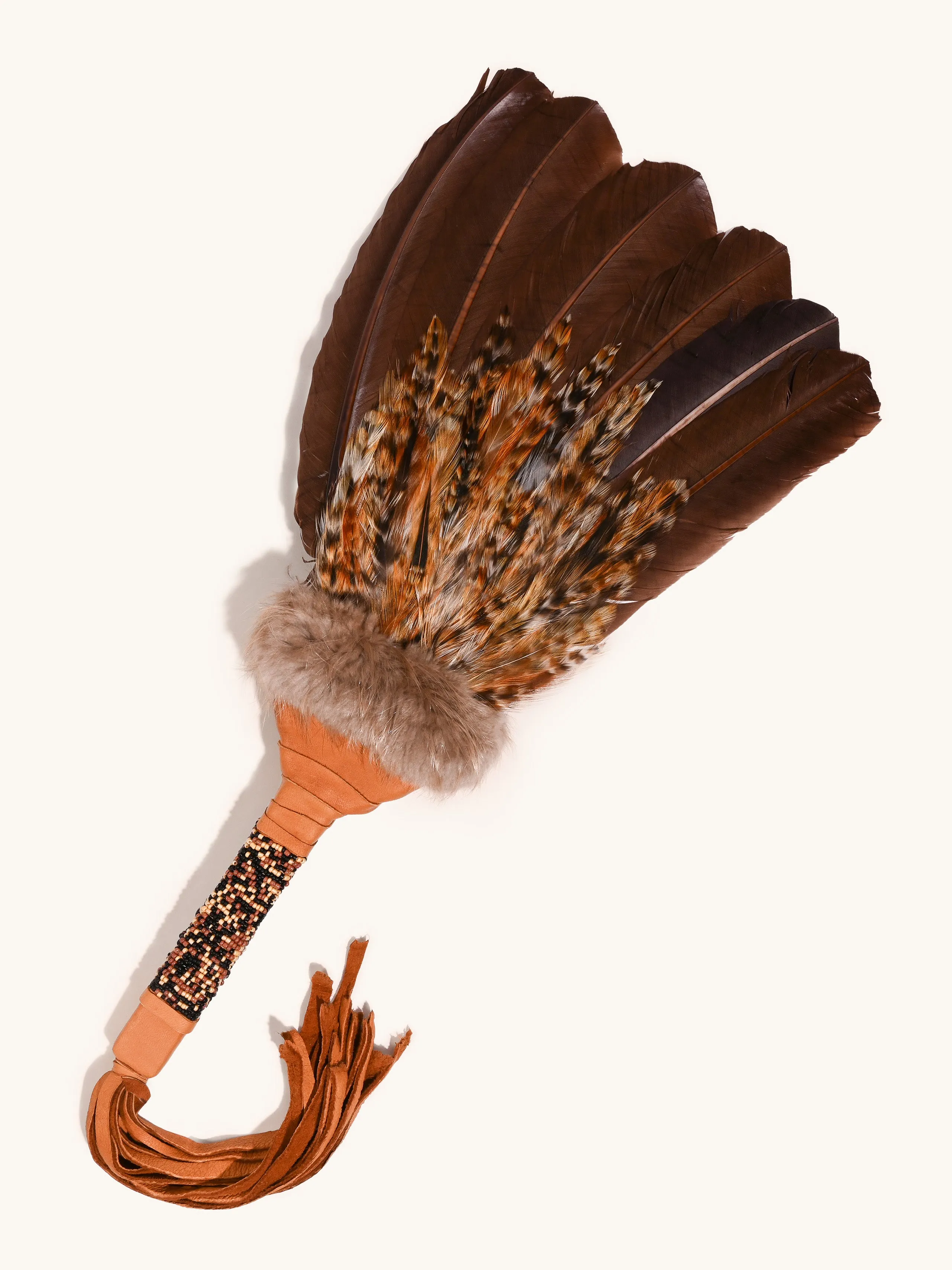 Sacred Prayer Feather Fan with Beaded Handle