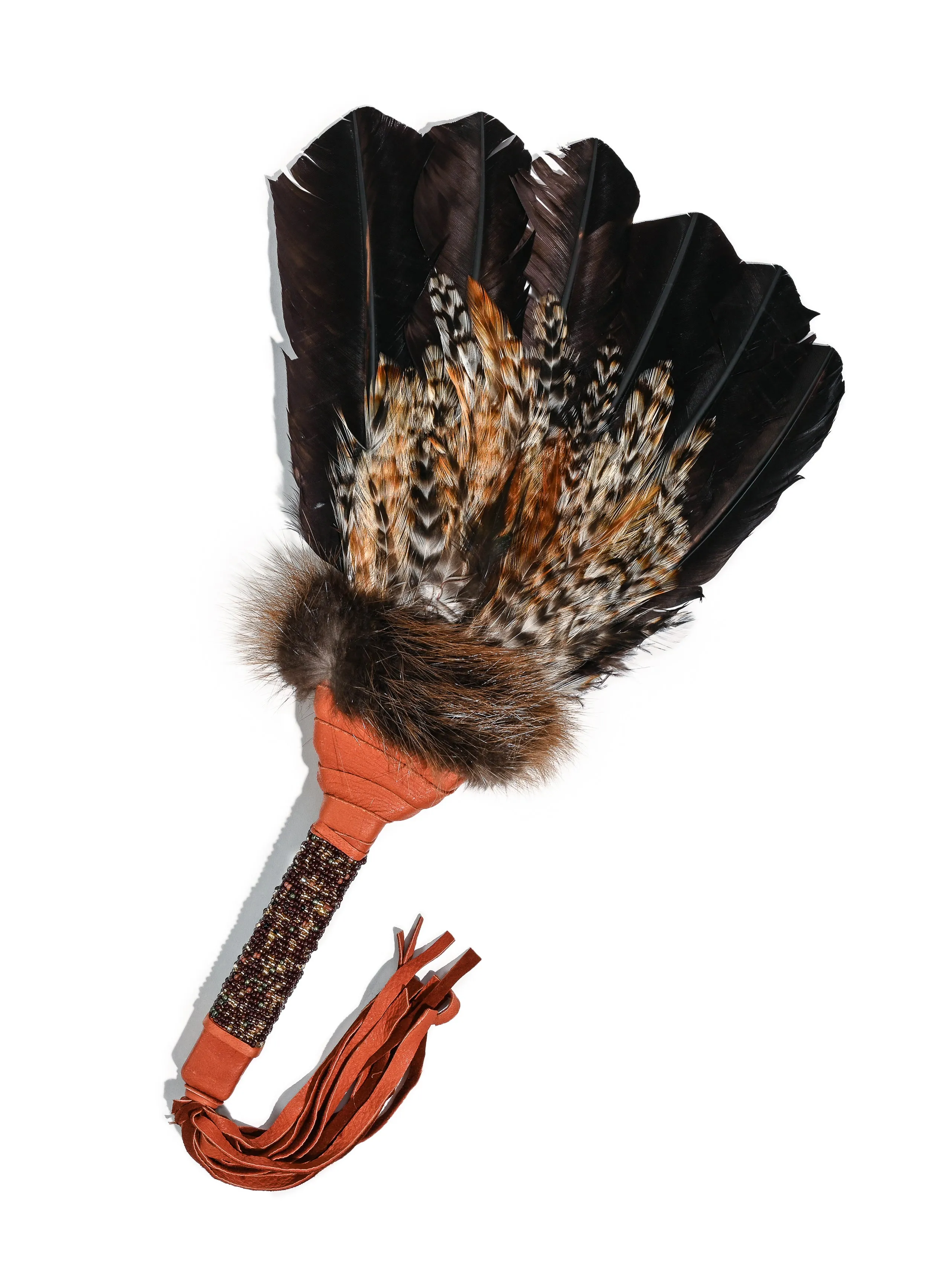 Sacred Prayer Feather Fan with Beaded Handle