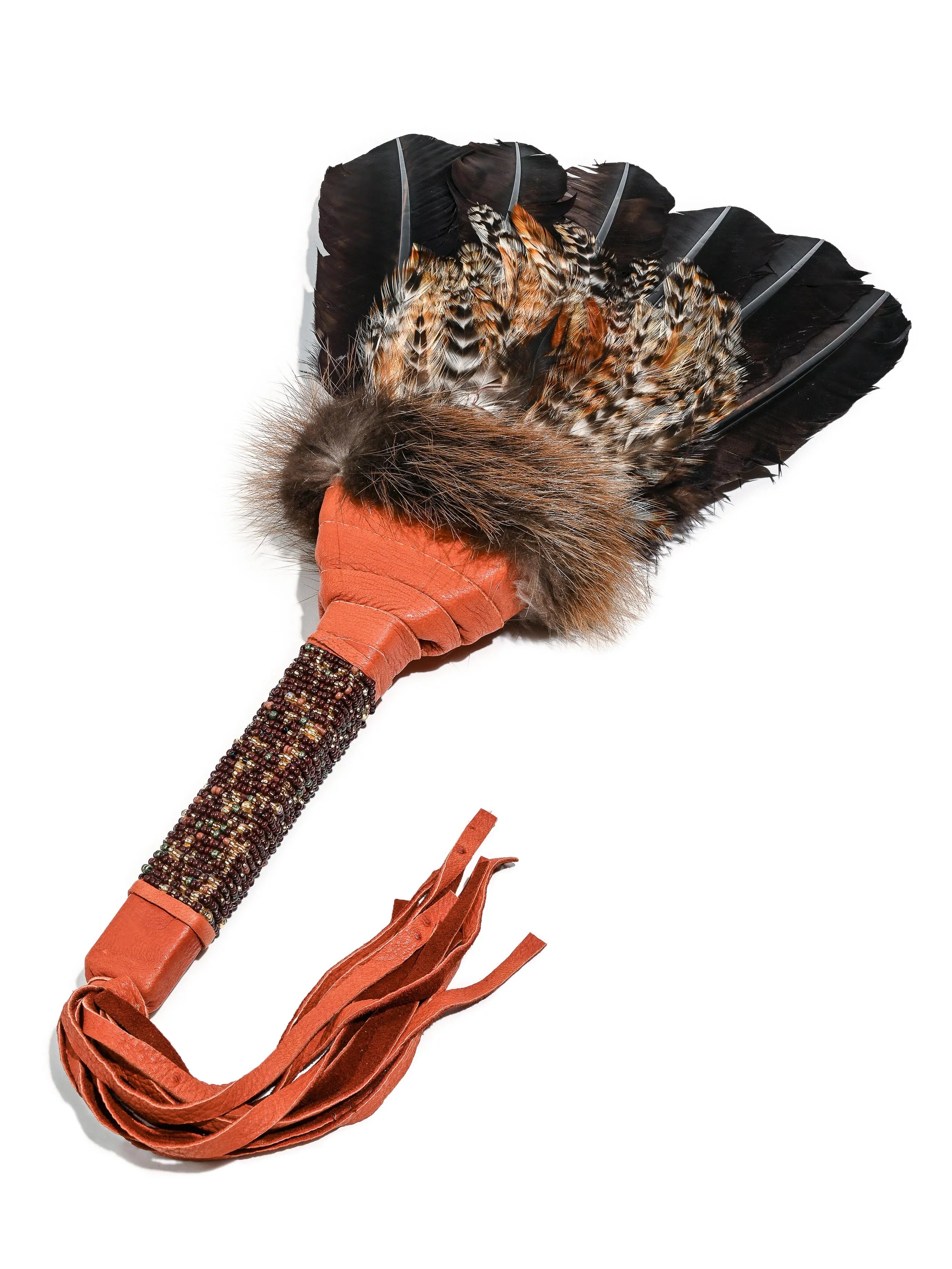 Sacred Prayer Feather Fan with Beaded Handle