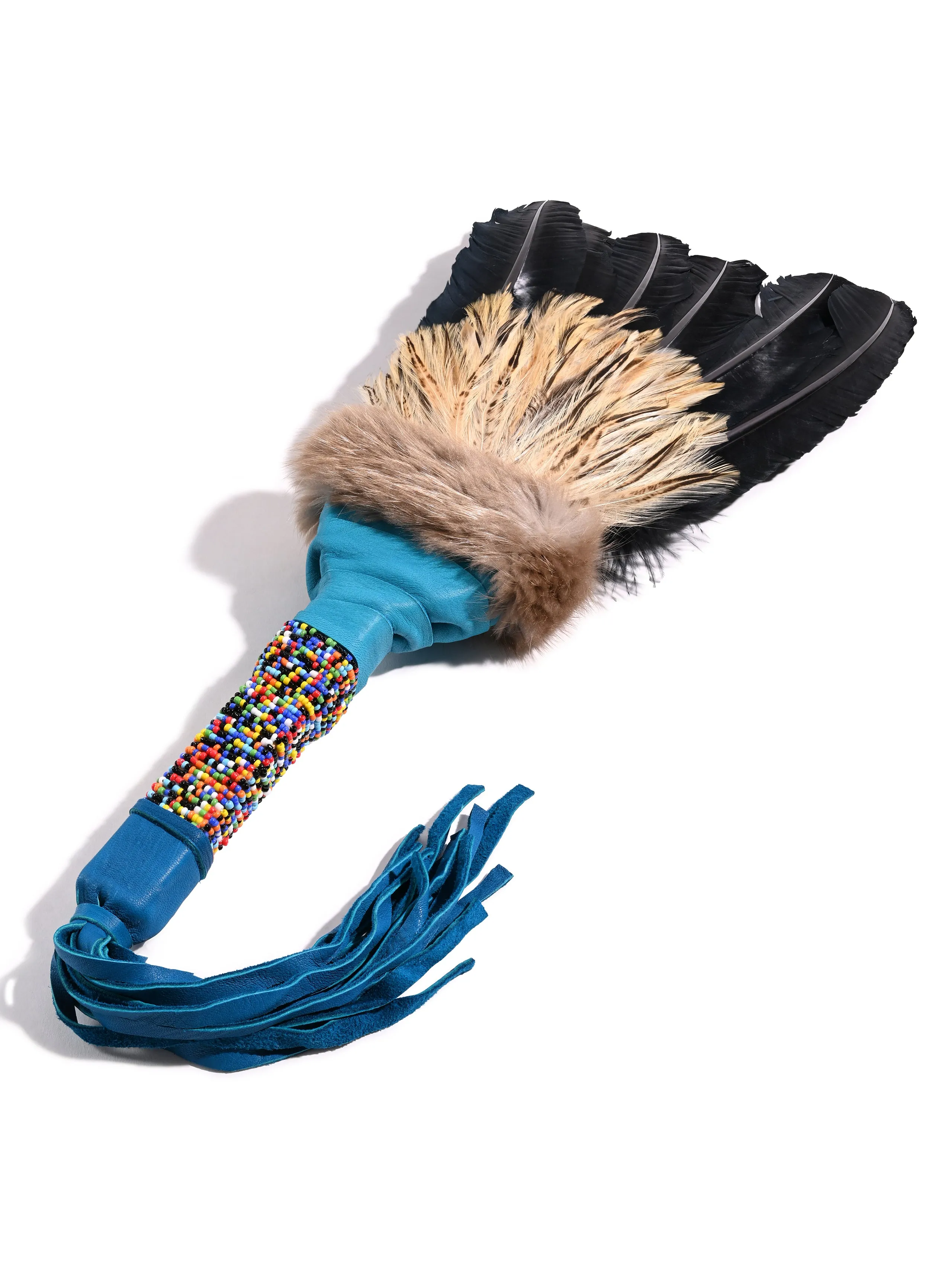 Sacred Prayer Feather Fan with Beaded Handle