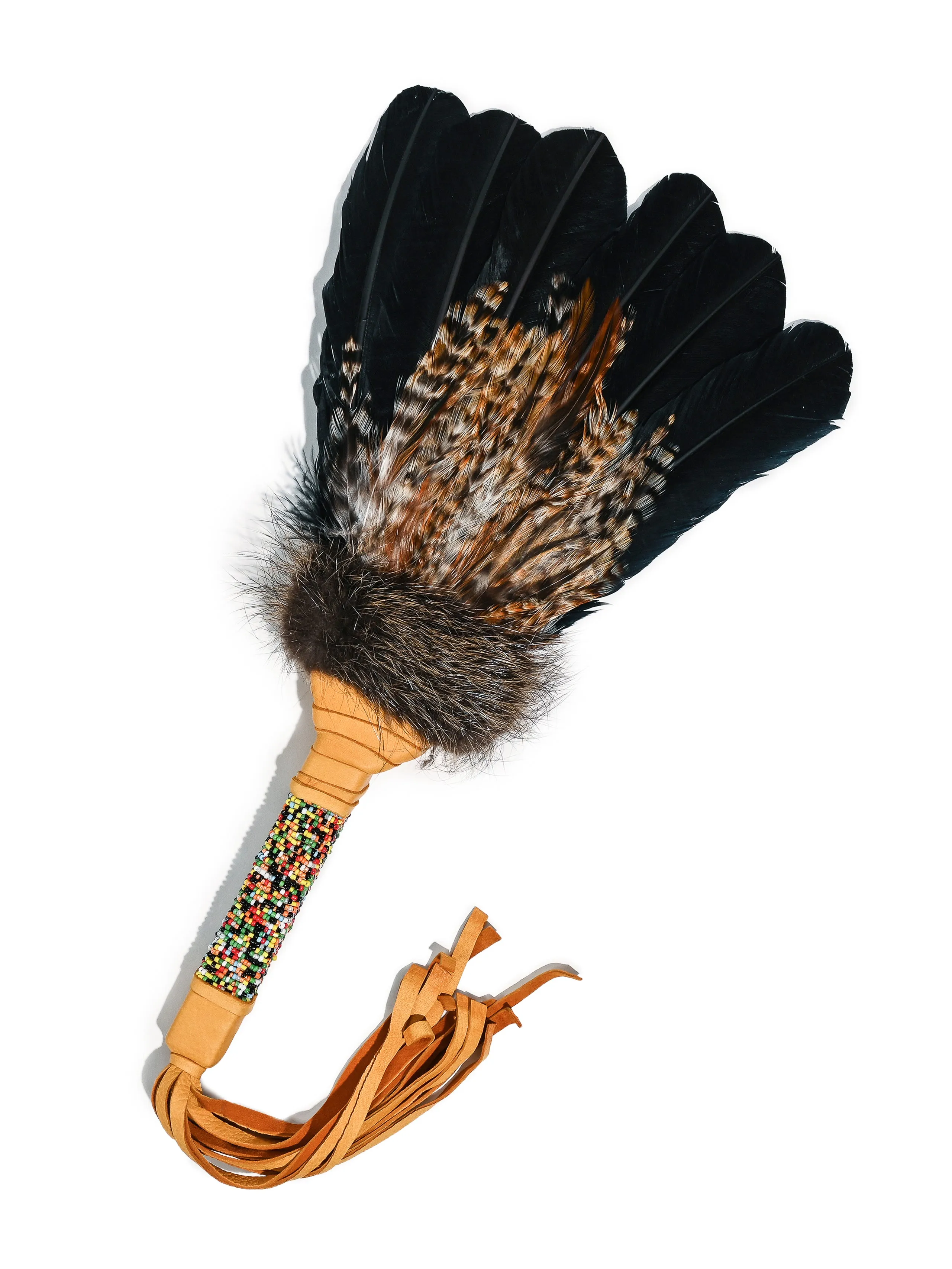 Sacred Prayer Feather Fan with Beaded Handle