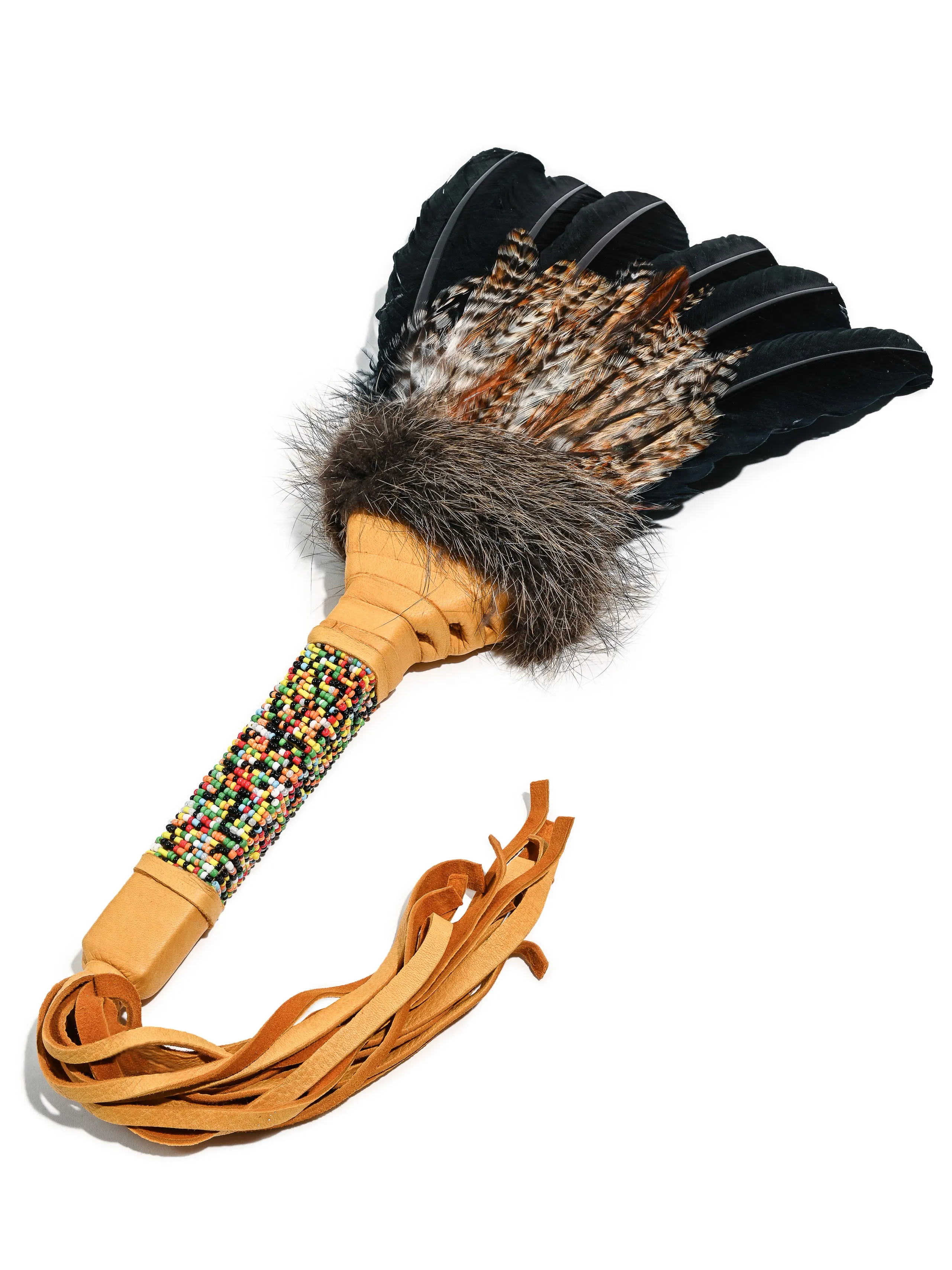 Sacred Prayer Feather Fan with Beaded Handle