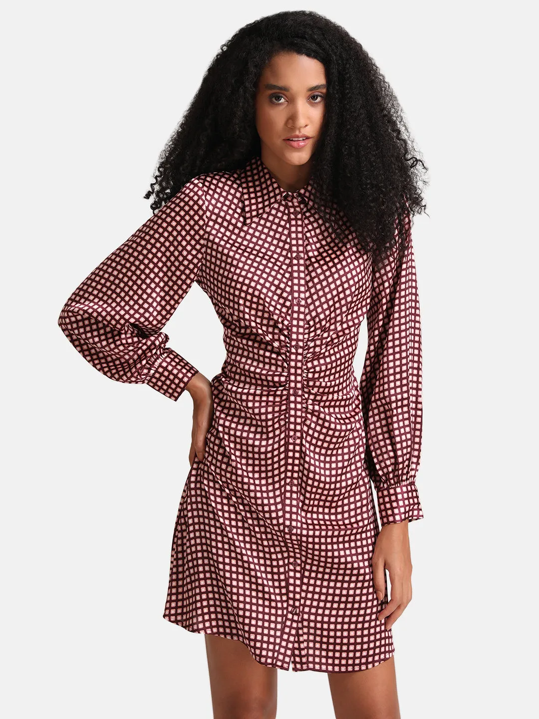 Satin Shirt Dress With Ruched Detail