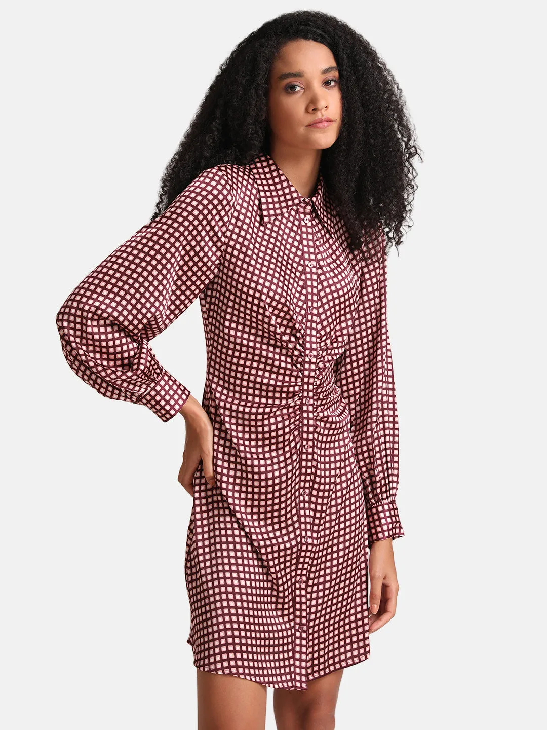 Satin Shirt Dress With Ruched Detail