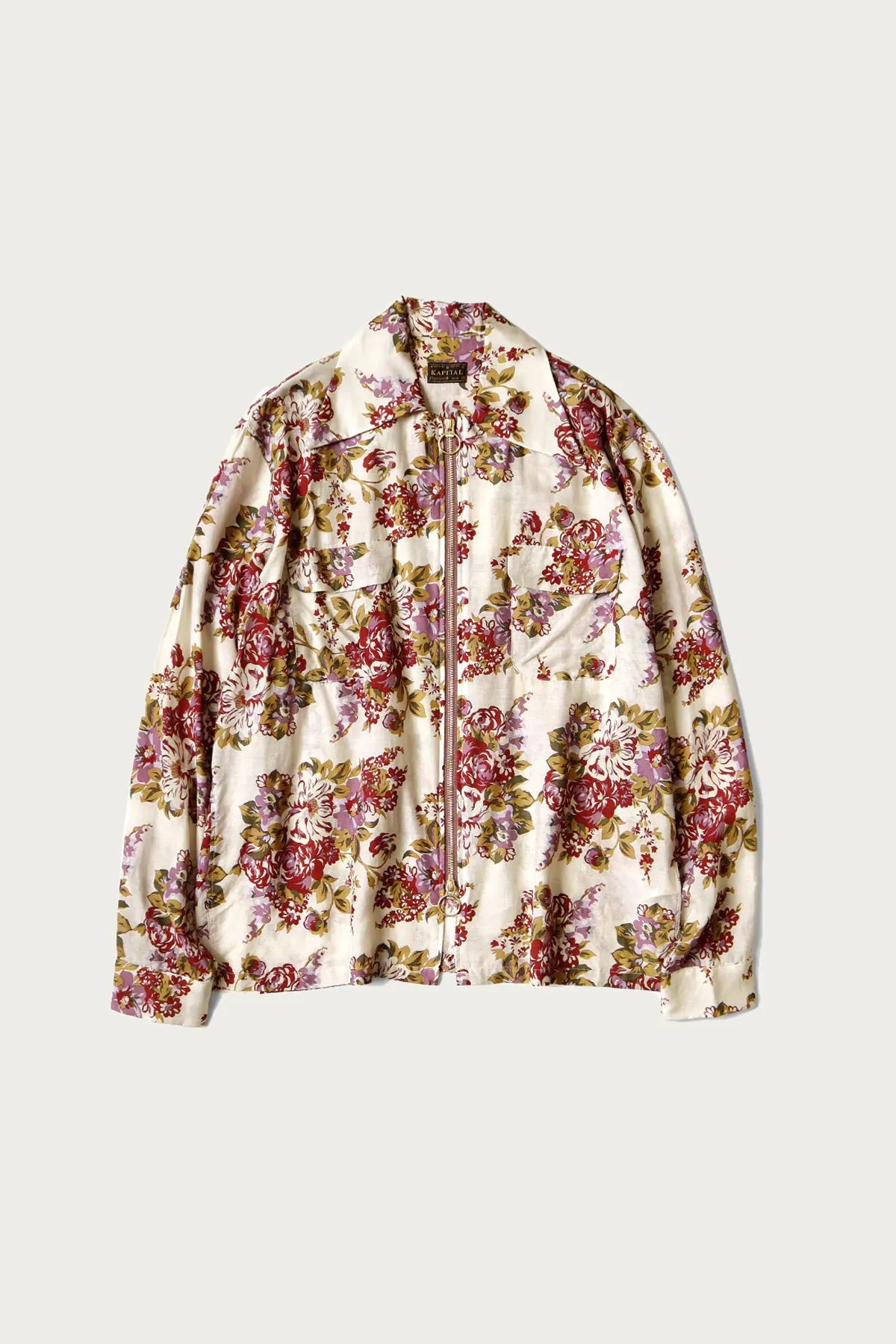 Silk Rayon CHAMPETRE MARIA DRIZZLE Open Collar Shirt - White/Purple