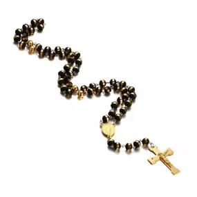 Stainless Steel Black Rubber Men's Rosary Gold Plated