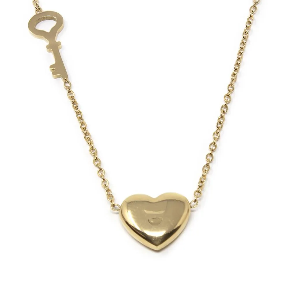 Stainless Steel Heart Key Necklace Gold Plated