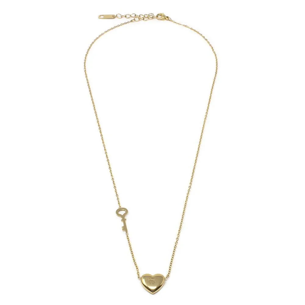 Stainless Steel Heart Key Necklace Gold Plated