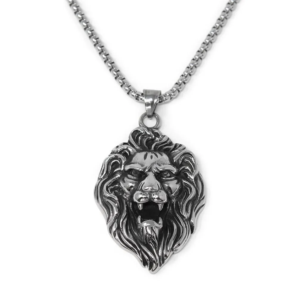 Stainless Steel Lion Pendant in 26 Inch Chain