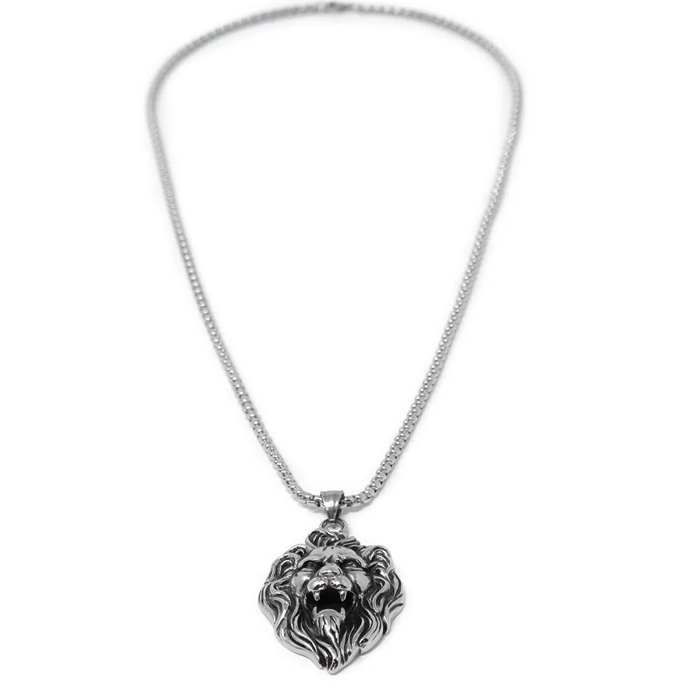 Stainless Steel Lion Pendant in 26 Inch Chain