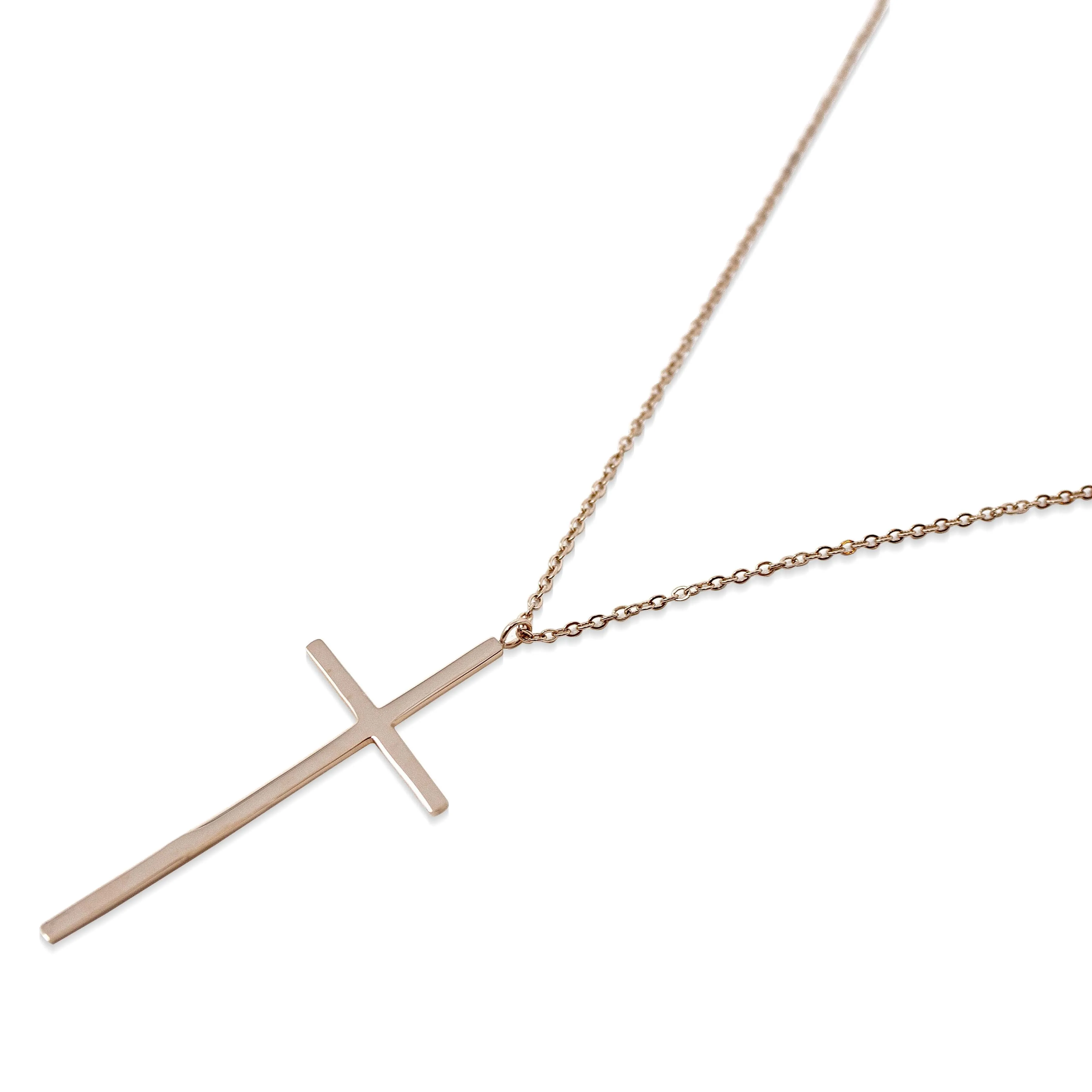 Stainless Steel Necklace with Cross Pendant Rose Gold Plated