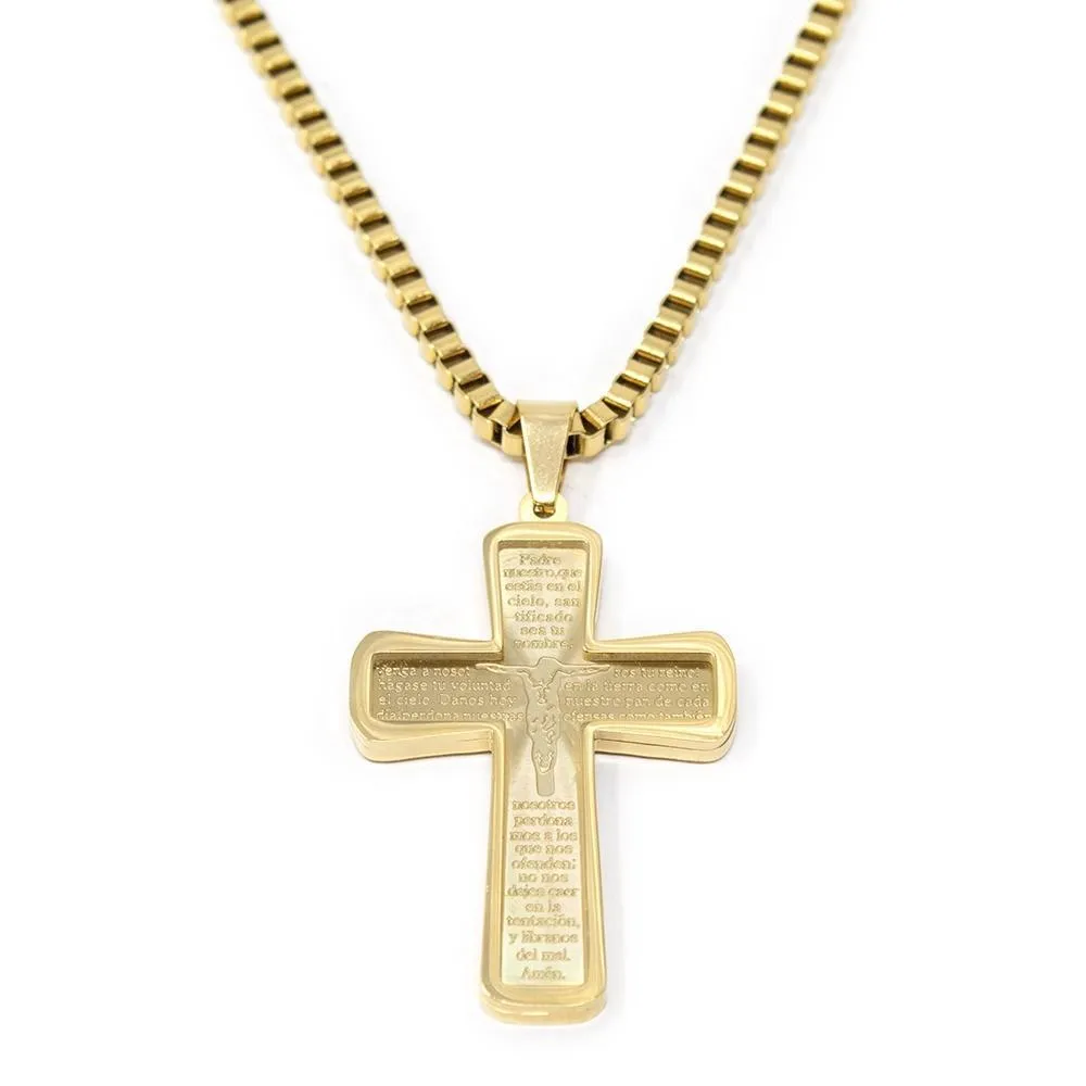 Stainless Steel Prayer Cross Pendant Chain Gold Plated