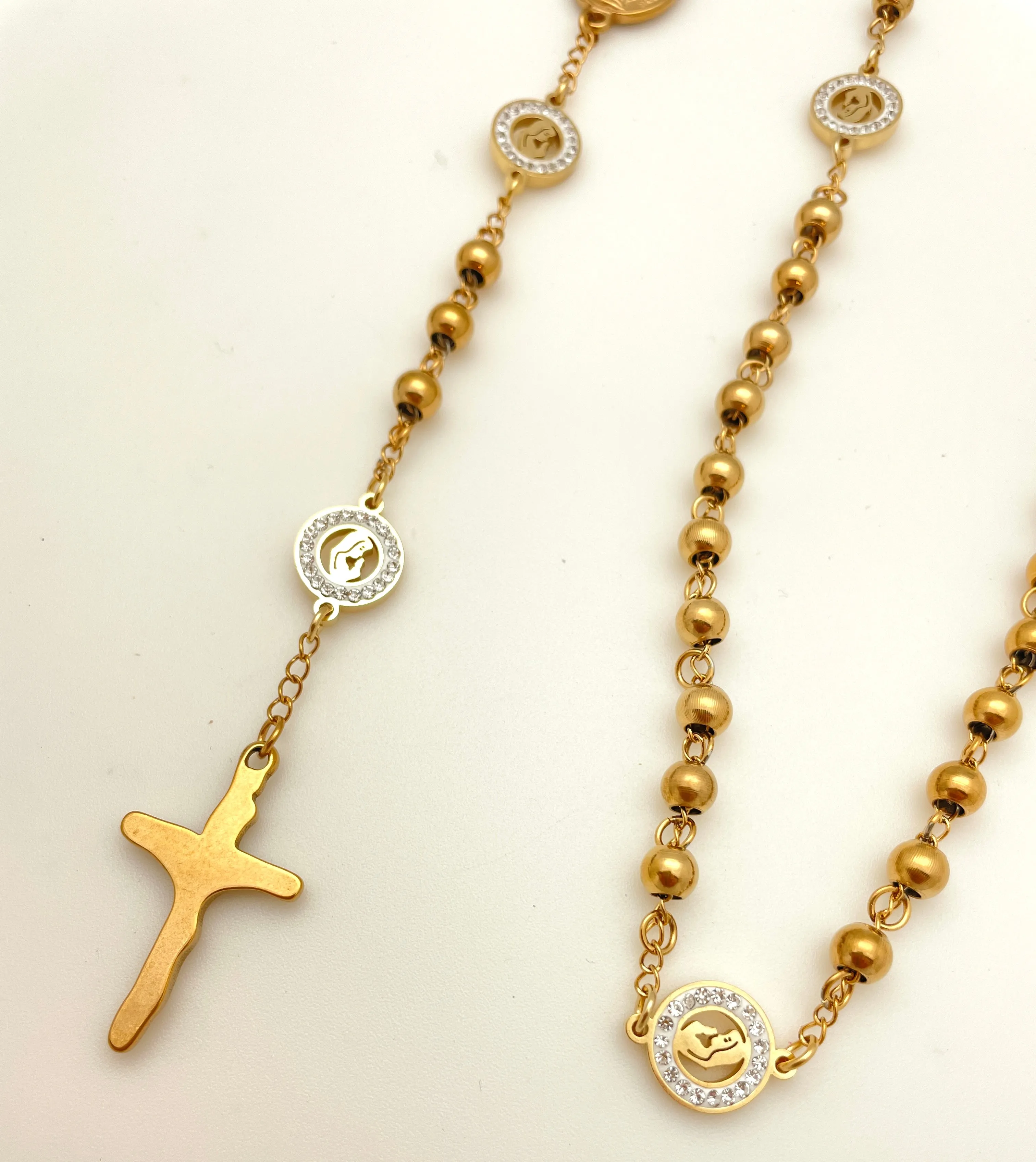 Stainless Steel Rosary with Pavé Discs