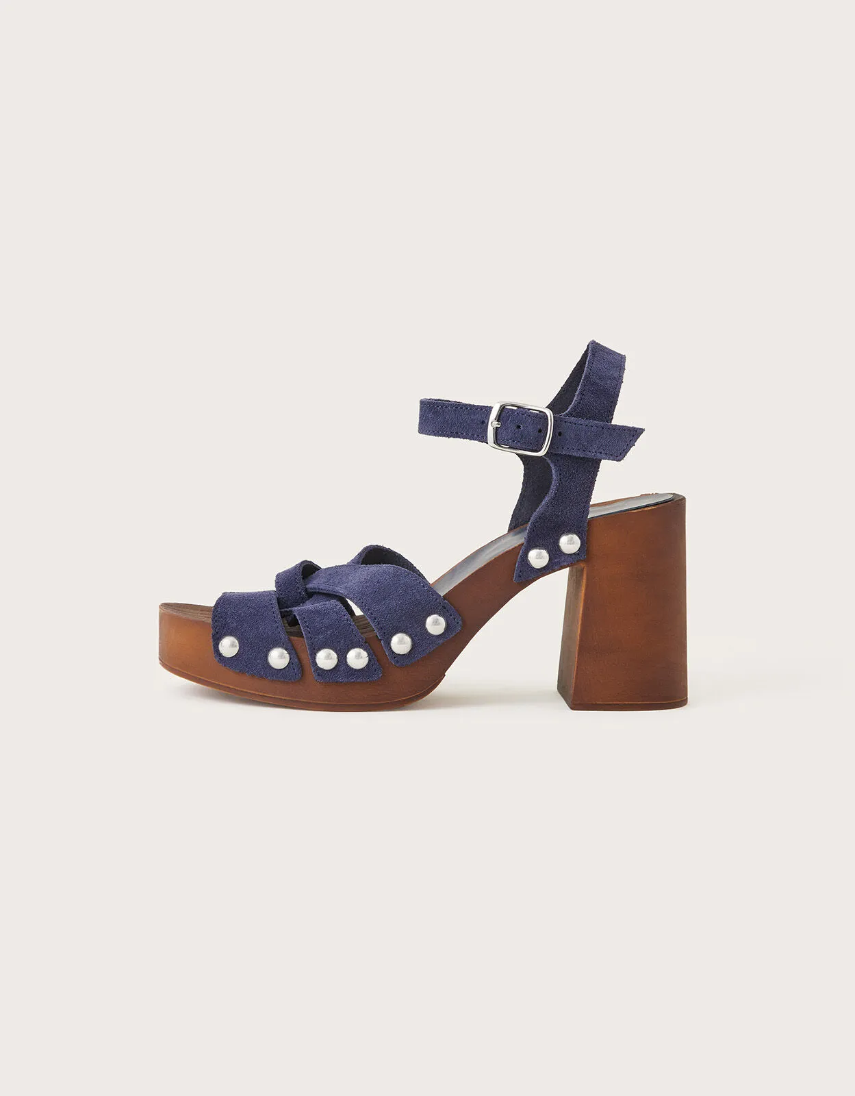 Suede Heeled Clogs Blue