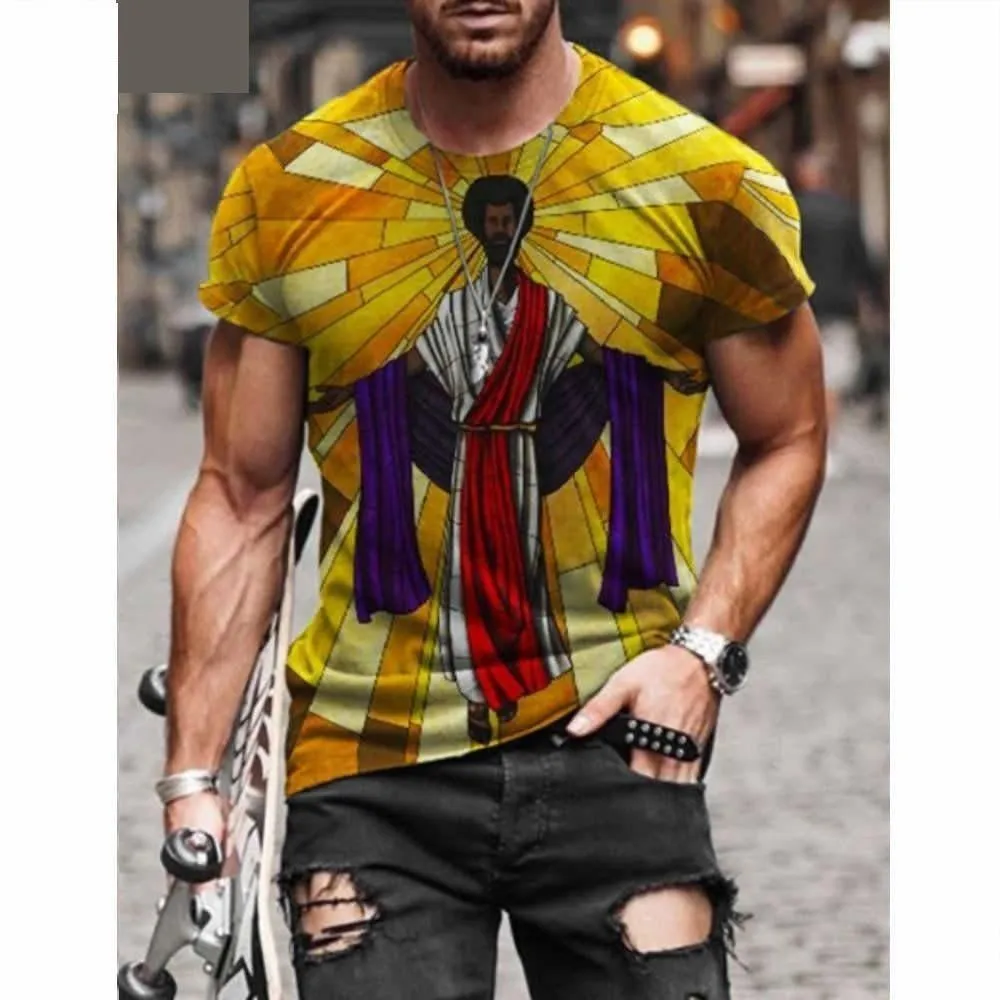 Summer Men's Patchwork 3D Printed Long Sleeves Pullover Artful T-shirt