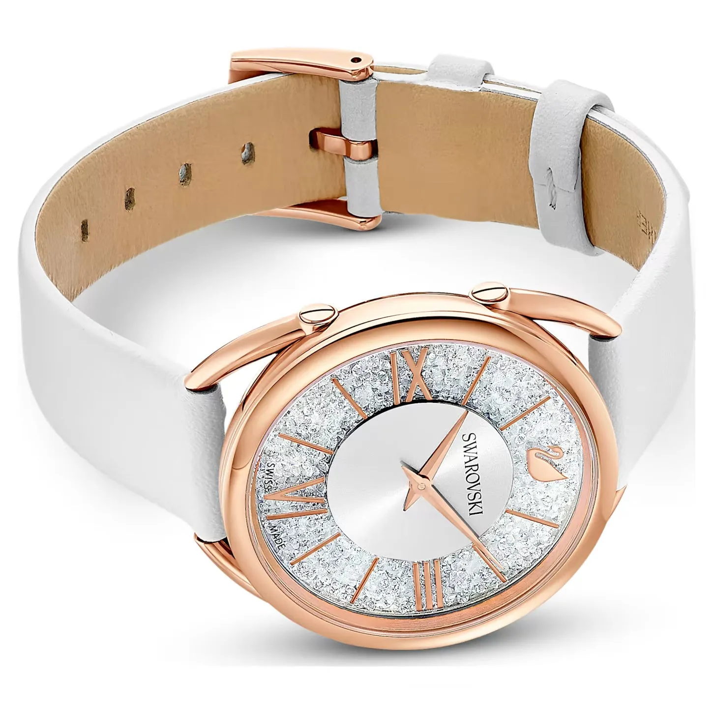 Swarovski Crystalline Glam Watch Leather strap, White, Rose gold-tone -5452459