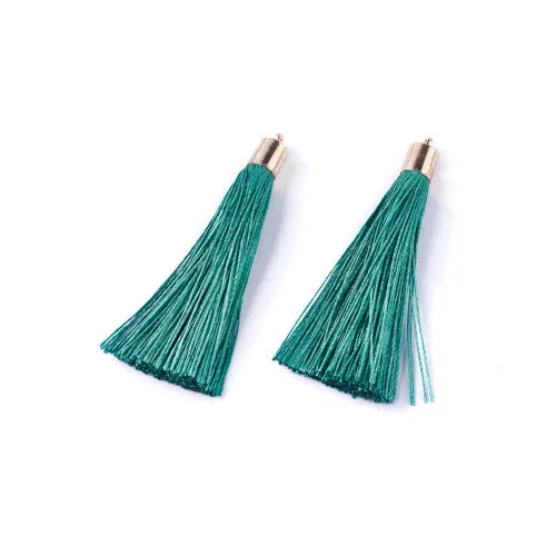 Tassels, Polyester, With Gold Cap, Teal, 58-65mm