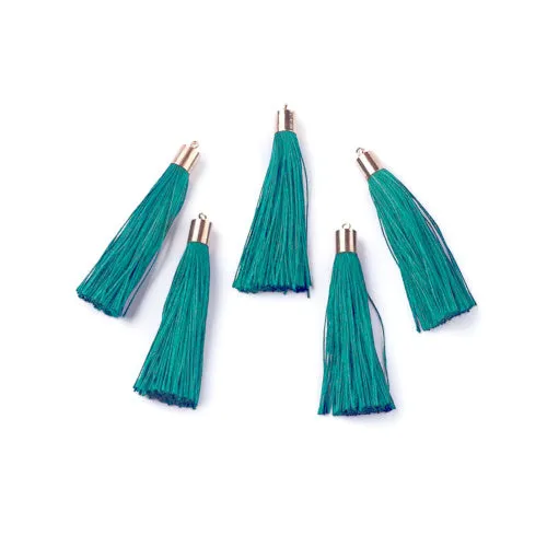 Tassels, Polyester, With Gold Cap, Teal, 58-65mm