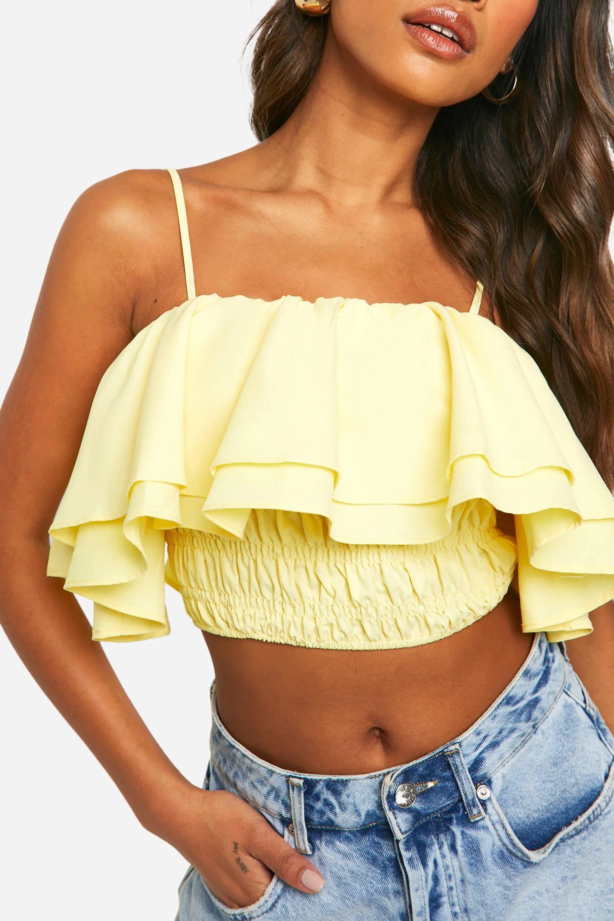 Tops | Puffball Cold Shoulder Crop Top | boohoo