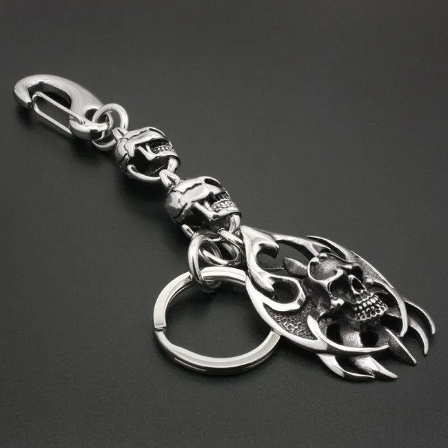 Unique Stainless Steel Tribal Blade Skull Keychain