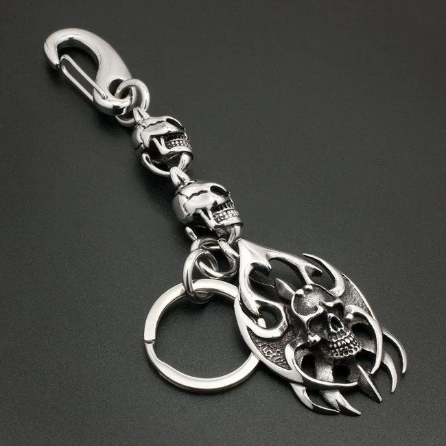 Unique Stainless Steel Tribal Blade Skull Keychain