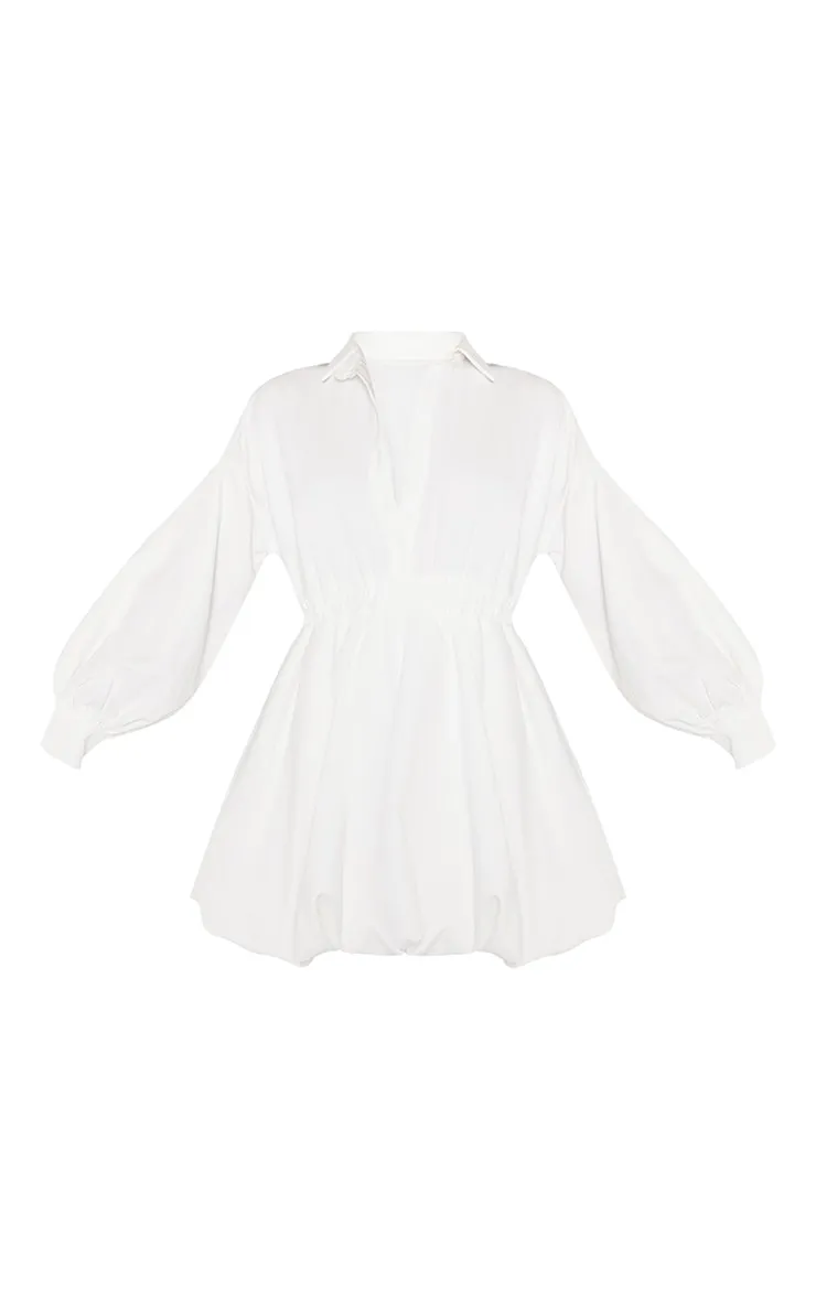 White Puffball Hem Shirt Dress | Dresses