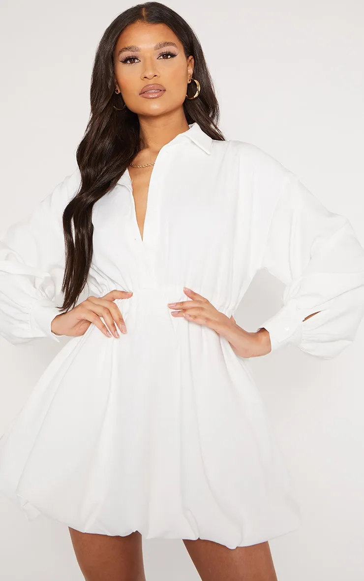 White Puffball Hem Shirt Dress | Dresses