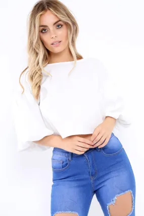 White Puffball Sleeve Top - Indiana