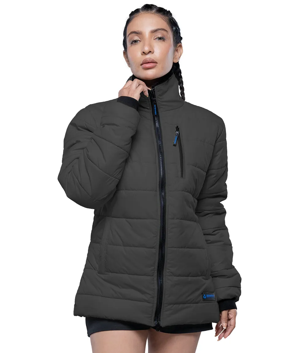 Women's Dark Gray Puffer Jacket with Fur Collar