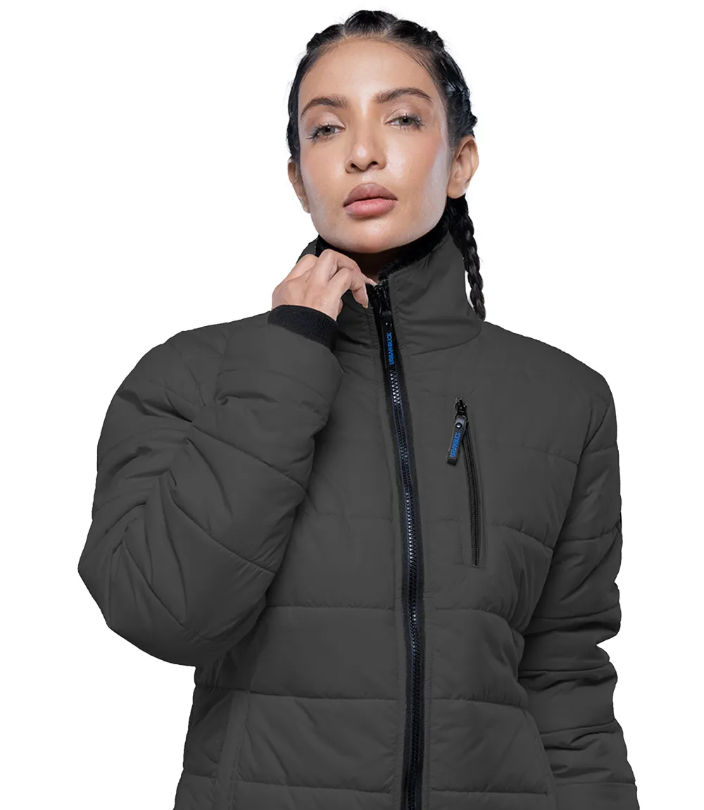 Women's Dark Gray Puffer Jacket with Fur Collar