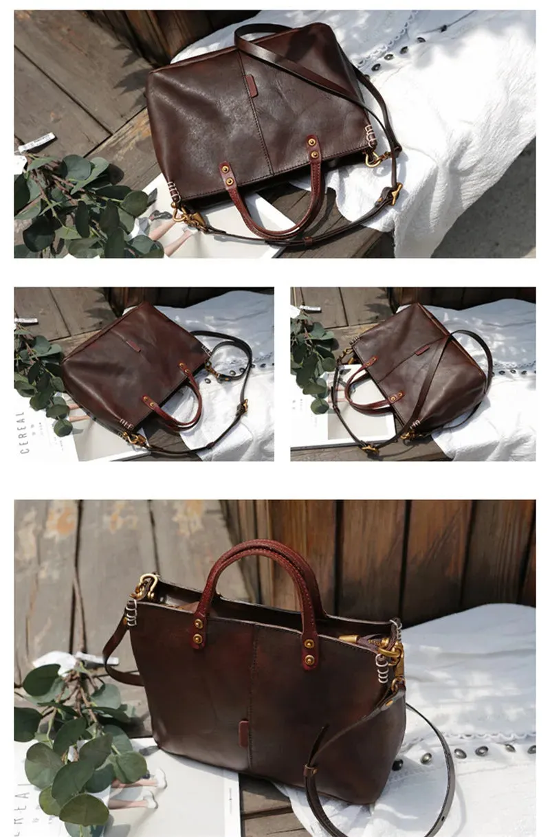 Women's Luxury Vintage Style Genuine Cowhide Leather Shoulder Handbag