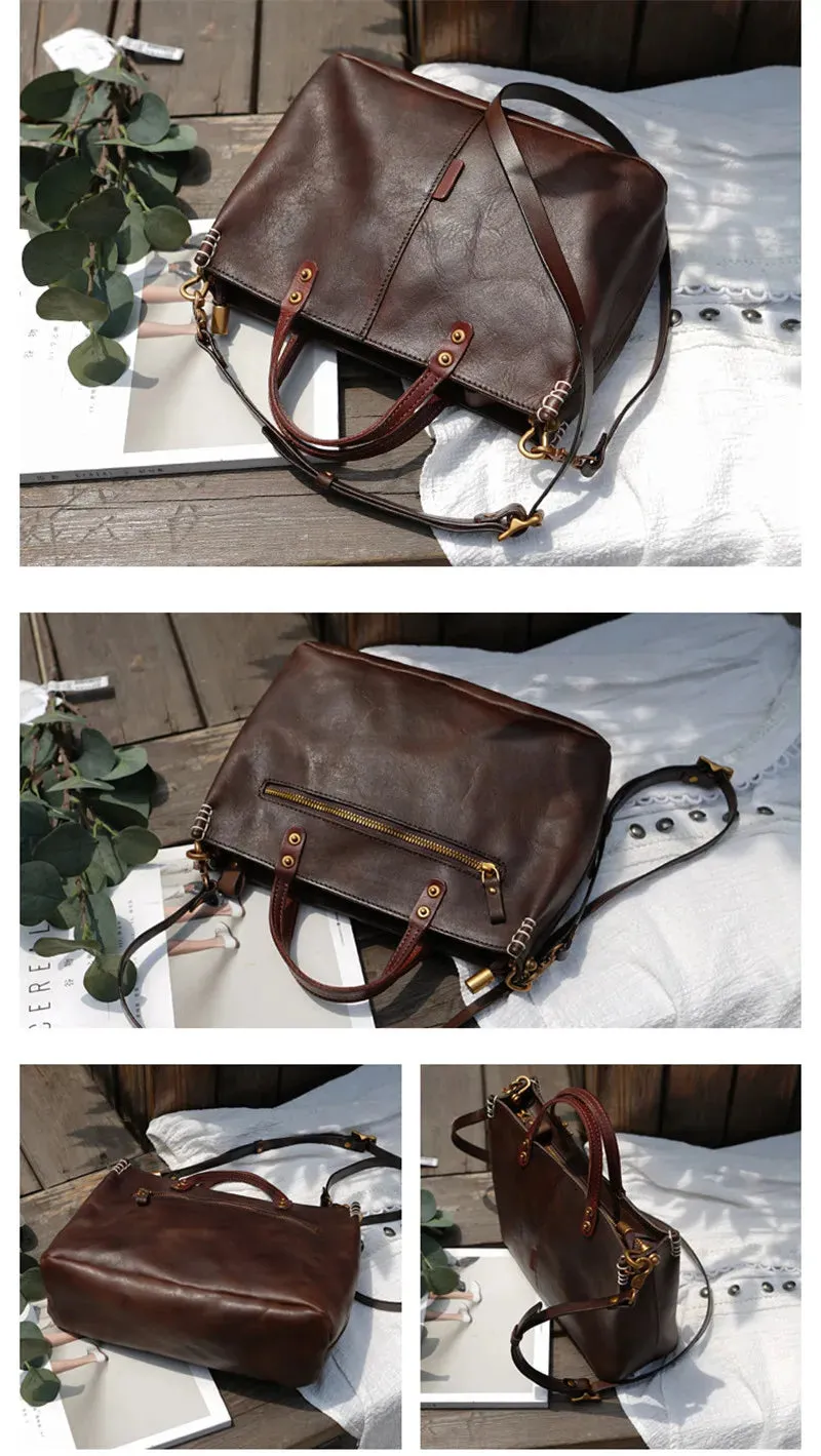 Women's Luxury Vintage Style Genuine Cowhide Leather Shoulder Handbag