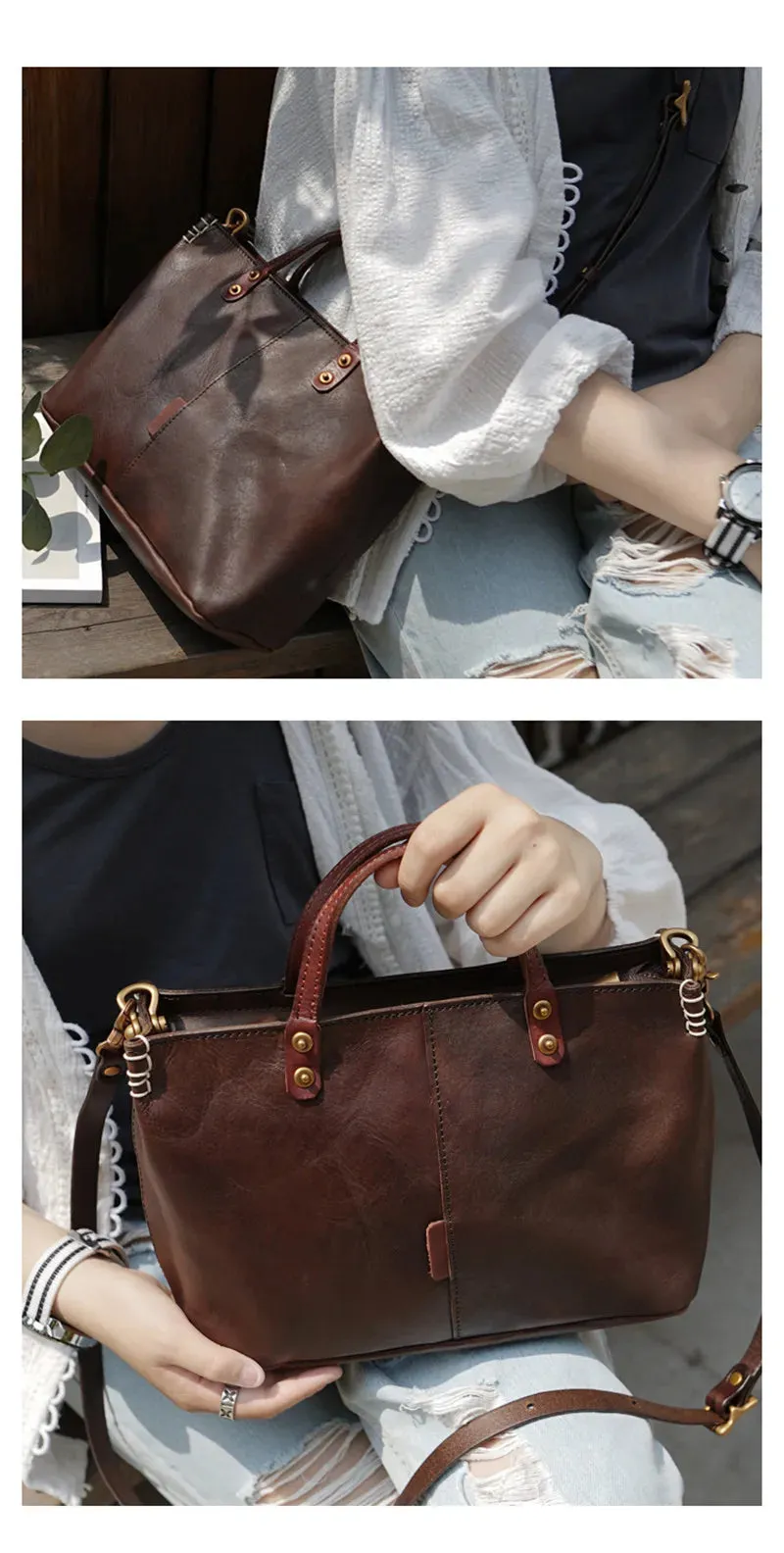 Women's Luxury Vintage Style Genuine Cowhide Leather Shoulder Handbag