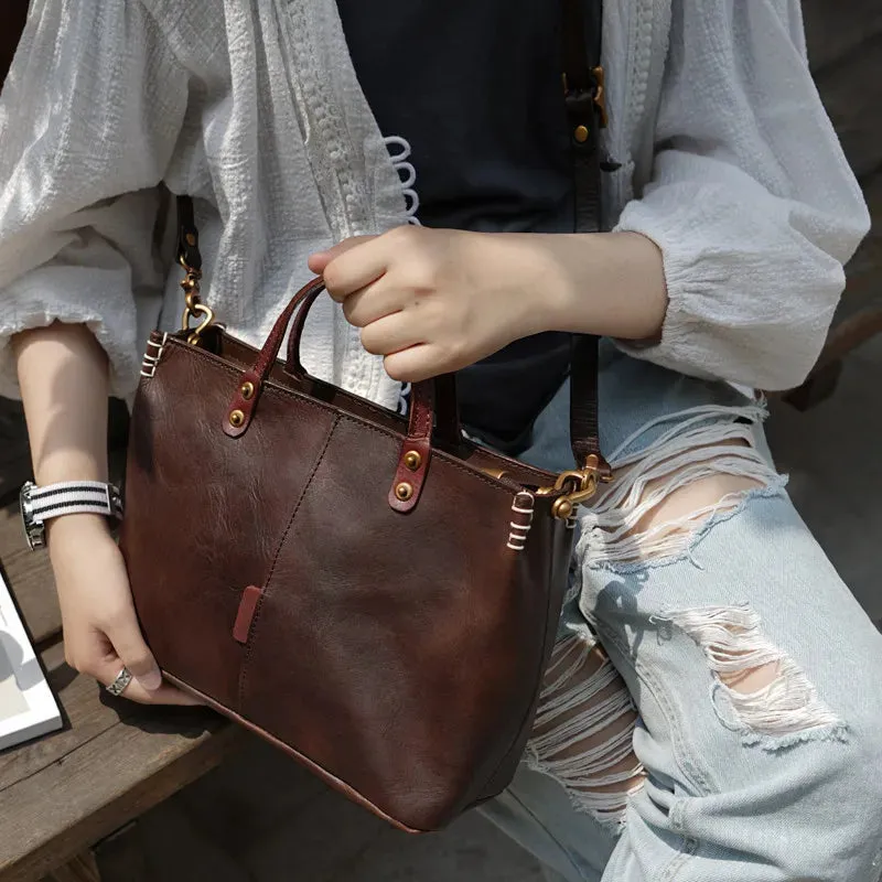 Women's Luxury Vintage Style Genuine Cowhide Leather Shoulder Handbag